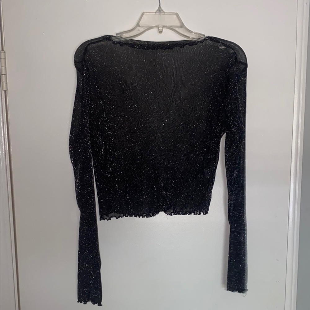Heart & Hips Black Sequin Fitted Crop Blouse